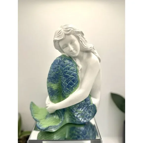 Hand Painted Mermaid Sculpture Figurine Nautical Home Decor - Picture 3 of 8